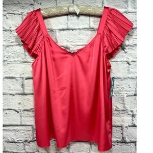 NWT Naked Zebra satin V-neck Pink Pleated sleeveless top Size Large A571
